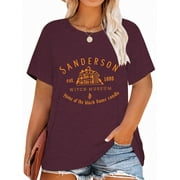 XCHQRTI Halloween Shirts for Women Hocus Pocus Plus Size Tshirt Sanderson Sisters Short Sleeve Casual Tee Tops